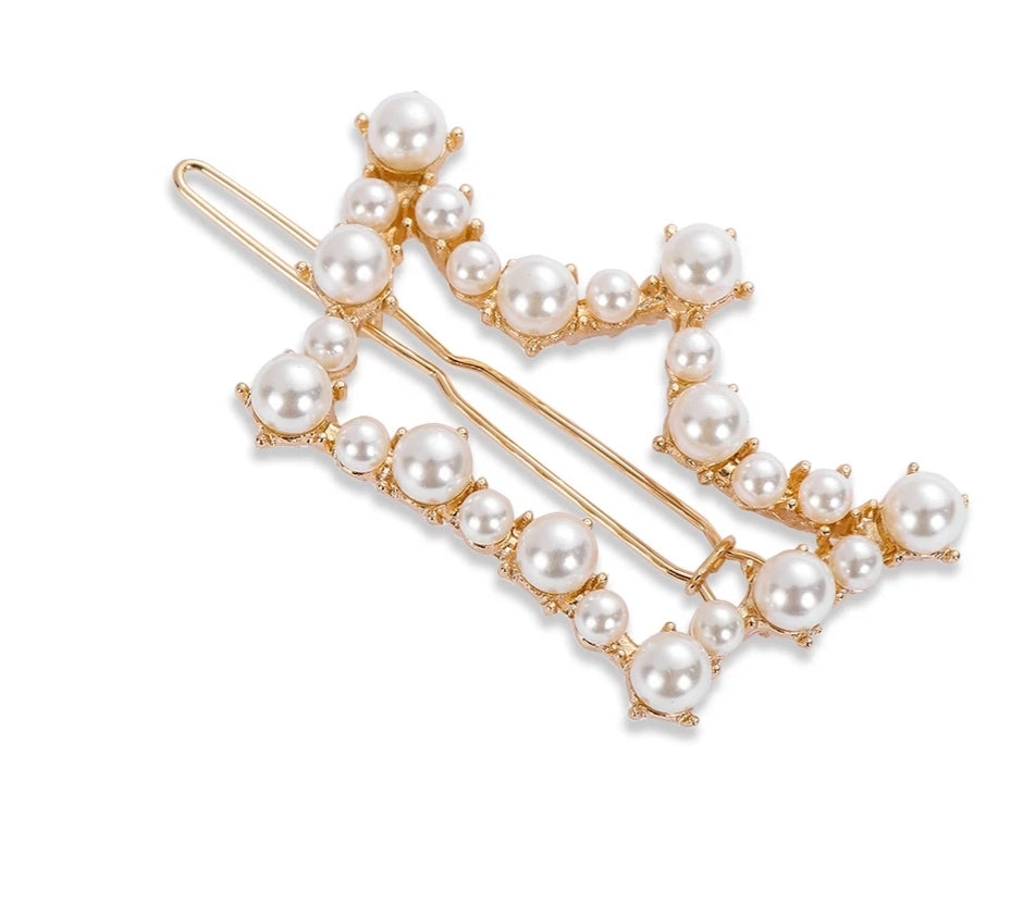 Pearl & Gold Metal Hair Clip Barrette (various shapes)